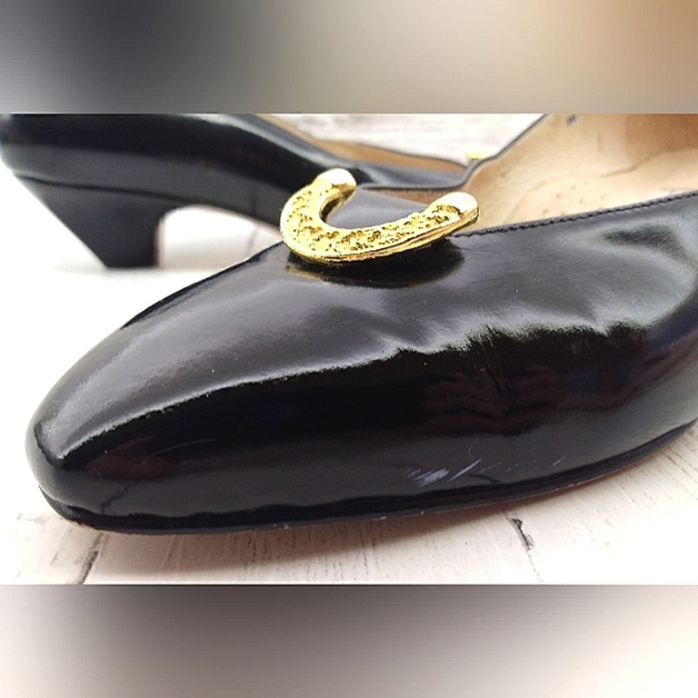 Celine Paris France Black Patent Leather Pumps Shoes Womens Vintage Authentic - Picture 15 of 16